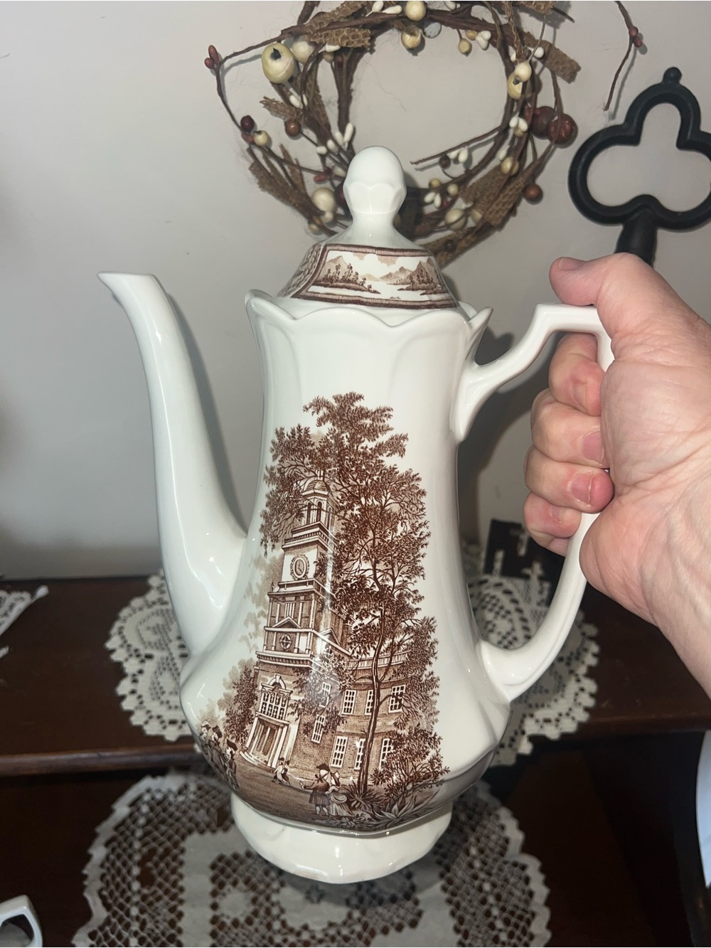 ironstone tea pot in the Americana everlasting color by J. & G. Meekin